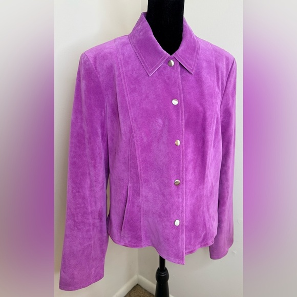 Anne Klein Jackets & Blazers - Vintage Anne Klein pink purple suede moto jacket snap close collar pockets 14 EC